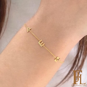 Bracciale in oro massiccio con 3 iniziali, catena con lettere personalizzate