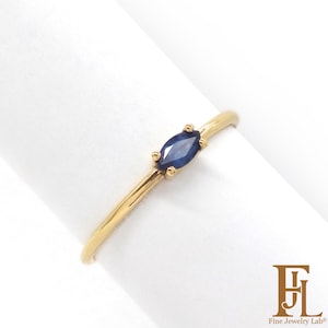 Bague fine en or avec saphirs marquise, bagues empilables minimalistes, 9 carats 14 carats 18 carats