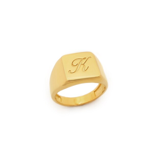 Large geometric signet ring in solid gold, Unique square signet ring, Solid Gold Monogram ring, Personalized gift, Any letter ring RN809