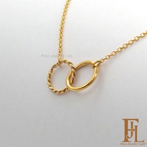Collar de oro macizo Eternidad: Colgante de doble círculo retorcido