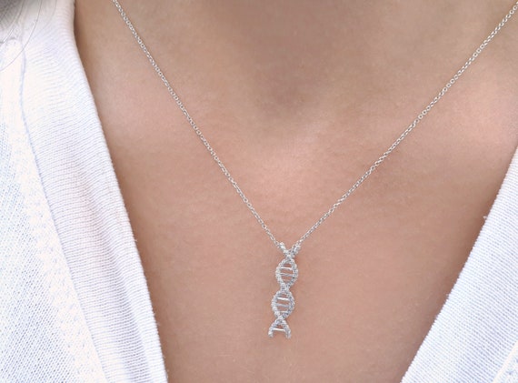 Solid Gold Science Necklace With DNA Molecule Biology Chemistry  