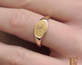 Gold Signet Ring, Custom Engraved Monogram Pinky Ring, 9k 14k 18k