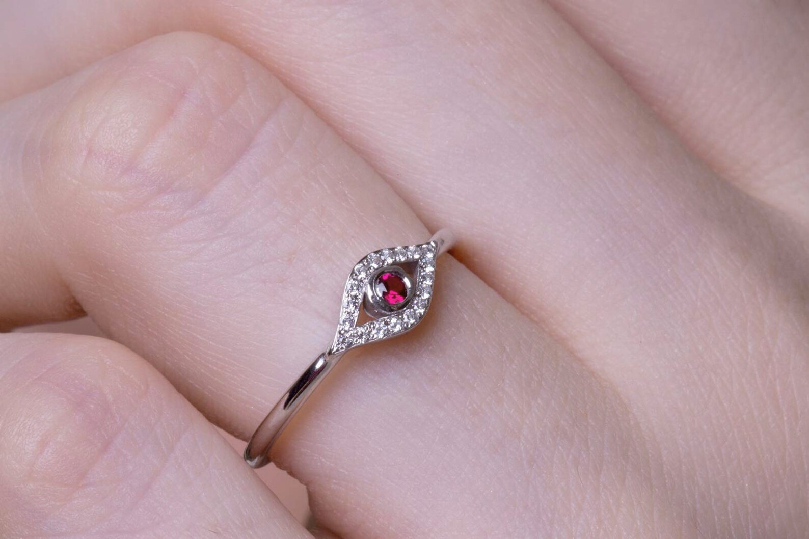 Diamond evil eye ring in solid gold Dainty diamond eye ring Etsy