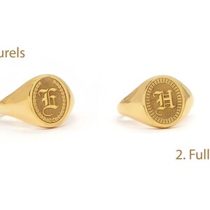 Solid gold custom signet ring with border decoration, Gold Coat of Arms Ring family gift, Unisex gold ring, Personalised Gift RN 345 border