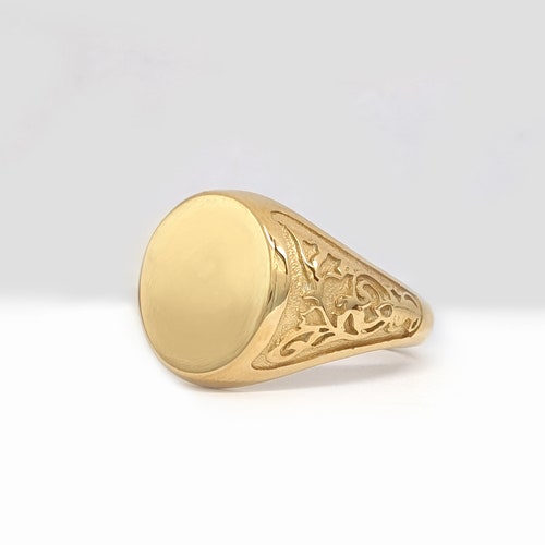 Unisex Oval Custom Signet Ring in Solid Gold Personalized - Etsy