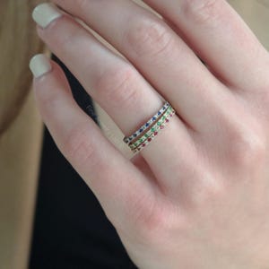 Dainty two gemstone eternity ring, Solid Gold Half-eternity band with Diamonds and rubies sapphires or emeralds, Wedding ring, Gift for her