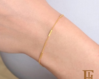 Solid Gold Square Tube Chain Bracelet, Minimalist Vintage Style, 9k 14k 18k