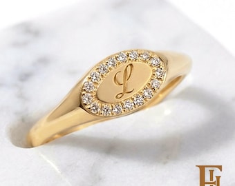 Solid Gold Diamond Pave Signet Ring