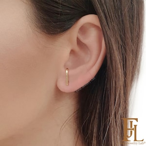 Dainty bar earrings in solid gold, Solid Gold bar studs for women, Dainty solid gold stud earrings,  Minimal Everyday earrings, Gift for her