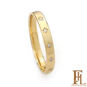 Diamond Starburst Ring, 14k Gold Polaris Band