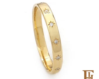 Diamond Starburst Ring, 14k Gold Polaris Band