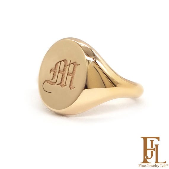 Gold Oval Signet Ring, Personalized Monogram Engraving, 9k 14k 18k