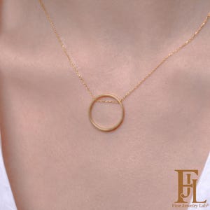 Large circle necklace in solid gold  Floating circle necklace for women  Karma layering necklace  Open circle necklace  19mm diameter, gift