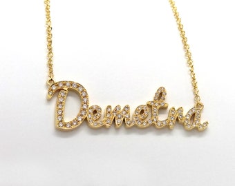 Diamond handmade nameplate necklace   Solid gold script diamond name  Script Name  Personalized Necklace  Custom name necklace  Unique gift