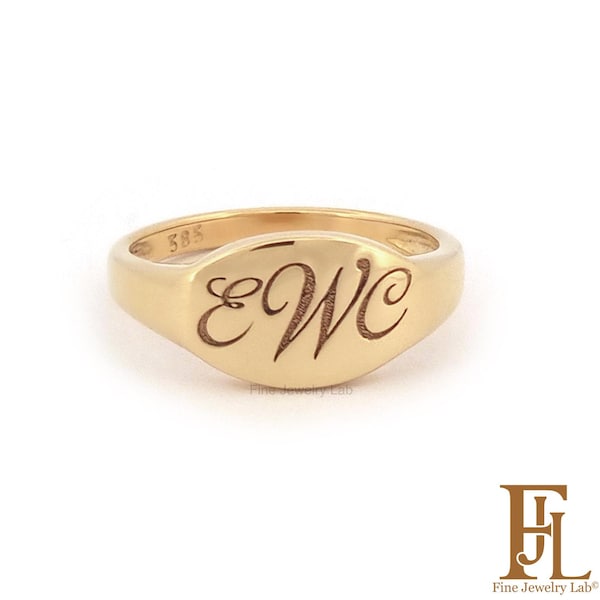 Solid Gold Monogram Signet Ring, Personalized Pinky Ring