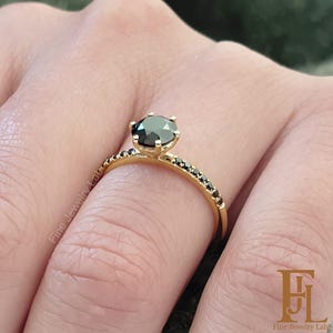 6-Prong Round Engagement Ring with black diamond,  Handmade engagement ring with black diamond, Anniversary gift, Statement diamond ring
