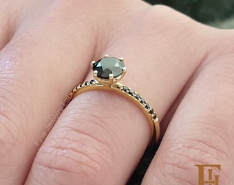 Anel de Noivado com Diamante Negro: Ouro Maciço, Anel de Aniversário Feito à Mão