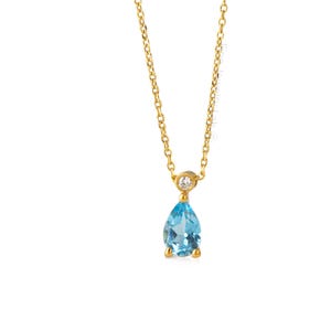 Collier Dainty London poire topaze bleue : or massif et diamants