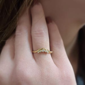 Solid Gold Diamond Chevron Ring, Dainty Stacking V Ring