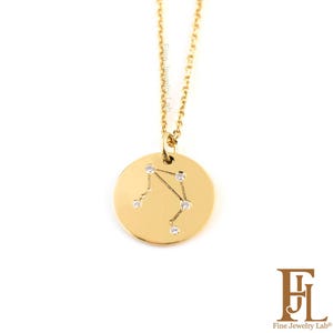 Small diamond Constellation necklace in solid gold, Unique solid gold zodiac sign, Delicate diamond zodiac disc necklace, birthday gift