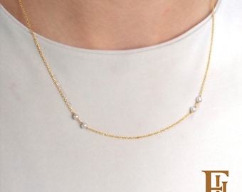 Collar de perlas de oro macizo, regalo de joyería nupcial, 9k 14k 18k