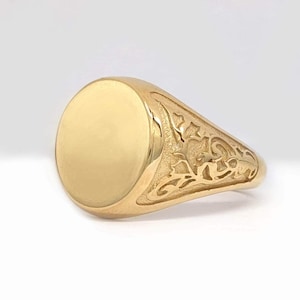 Uniseks ovale aangepaste zegelring in massief goud, aangepaste massief gouden ring voor dames en heren, gepersonaliseerde gravure, U
