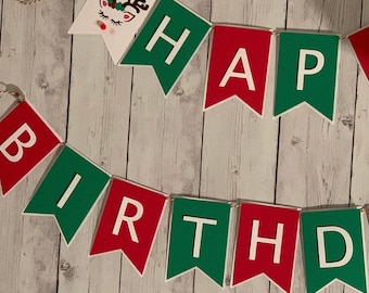 Happy Birthday Christmas Banner: Reindeer Holiday Party Decor