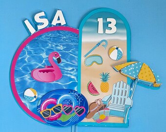 Personalized Pool Party Cake Topper: Summer Birthday Decor