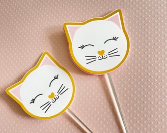 Kitty Cat Cupcake Toppers: Pink & Gold Party Decorations