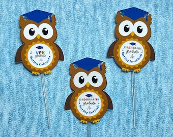 Graduation Owl Cupcake Toppers: Class of 2025-2026 Party Decoration