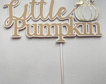 Little Pumpkin Cake Topper: Beige Fall Birthday Decoration