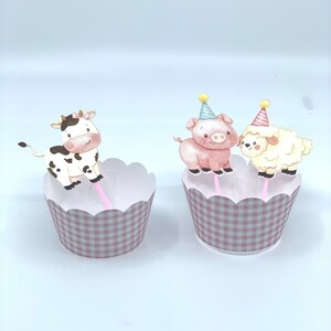 MOZUI 24-Pack Farm Animal Cupcake Wrappers - Cardstock Decorations For Baby Showers & Birthday Parties