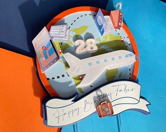 Adventure Travel Cake Topper: Globe, Plane, Passport Birthday Party Decor