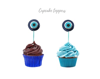 Evil Eye Cupcake Toppers: Blue Birthday Party Decorations
