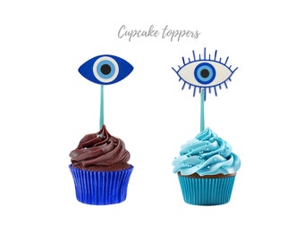 Evil Eye Cupcake Toppers: Pink & Blue Party Decorations