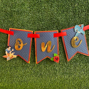 Snow White First Birthday Banner: Blue, Red, Yellow & Gold Party Decor