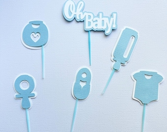 Blue Oh Baby Cupcake Toppers: Baby Shower Decorations
