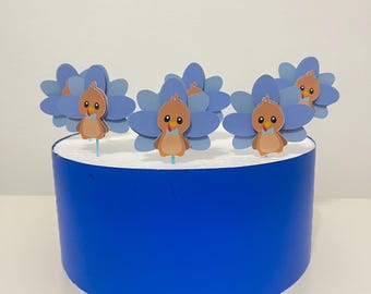 Turkey Cupcake Toppers: Gender Reveal Thanksgiving Baby Shower Decor
