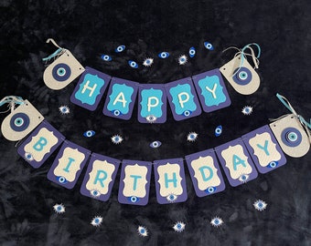 Evil Eye Birthday Banner: Blue Party Decor