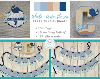 Whale First Birthday Party Bundle, Whale Party Decorations, Whale party package, Nautical party kit