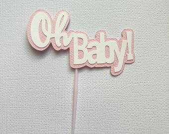 Pink Oh Baby Cupcake Toppers: Girl Baby Shower Decorations