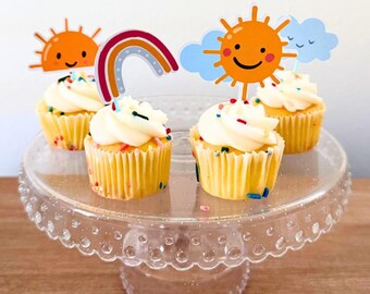 Sunshine Cupcake Toppers: First Birthday Party Decorations