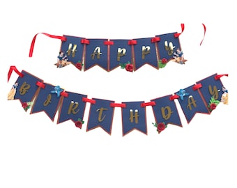 Snow White Birthday Banner: Blue, Red, Yellow, and Gold Party Decoration
