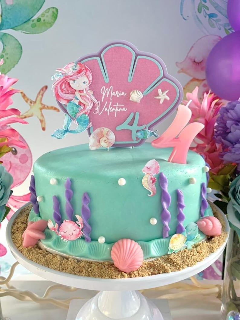 Personalized Little Mermaid Cake Topper: Mermaid Party Decorations image 1