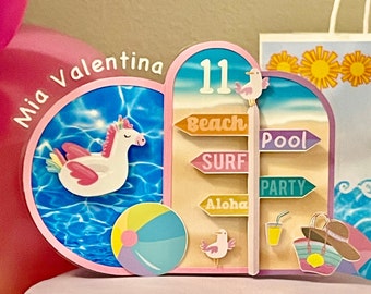 Personalized Beach Pool Party Cake Topper: Summer Birthday Decor