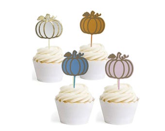 Pumpkin Cupcake Toppers: Fall Baby Shower, 1st Birthday Decor
