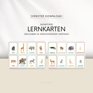 Tarjetas didácticas de animales de safari | Tarjetas para clasificar juguetes | Animales | Montessori | Alemán - Archivo digital