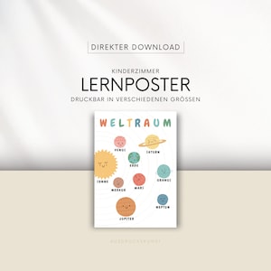 Espacio de carteles educativos, Niños, Montessori, Sistema Solar, Arte educativo de la pared, Aprendizaje - DESCARGA INSTANTÁNEA