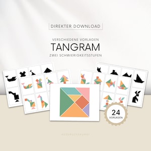 Carte Tangram, modelli, due livelli di difficoltà, puzzle, asilo nido, scuola materna, scuola dell'infanzia, educatori sociali, genitori, download diretto