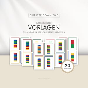 Klemmbaustein Vorlagen, alte Farben, 20 Legemuster, Montessori, Lernkarten, Kinder, Turmbau, Bausteine, direkter Download